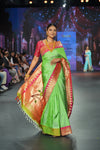 Swarajya ~ Times Fashion Week Exclusive ~ Handloom Pista Green Muniya Border Paithani With Grand Peacock Pallu - verymuchindian.com