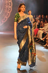 Swarajya ~ Times Fashion Week Exclusive ~ Handloom Pure Cotton Muniya Paithani with Baghicha Pallu In Blue - verymuchindian.com
