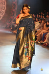 Swarajya ~ Times Fashion Week Exclusive ~ Handloom Pure Cotton Muniya Paithani with Baghicha Pallu In Blue - verymuchindian.com