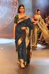 Swarajya ~ Times Fashion Week Exclusive ~ Handloom Pure Cotton Muniya Paithani with Baghicha Pallu In Blue - verymuchindian.com
