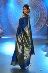 Swarajya ~ Times Fashion Week Exclusive ~ Handloom Pure Cotton Muniya Paithani with Baghicha Pallu In Blue - verymuchindian.com