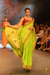 Swarajya ~ Times Fashion Week Exclusive ~ Handloom Pure Cotton Paithani With Pichwai Pallu~ Lime Green - verymuchindian.com
