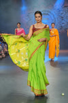 Swarajya ~ Times Fashion Week Exclusive ~ Handloom Pure Cotton Paithani With Pichwai Pallu~ Lime Green - verymuchindian.com