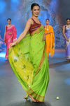 Swarajya ~ Times Fashion Week Exclusive ~ Handloom Pure Cotton Paithani With Pichwai Pallu~ Lime Green - verymuchindian.com