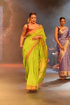 Swarajya ~ Times Fashion Week Exclusive ~ Handloom Pure Cotton Paithani With Pichwai Pallu~ Lime Green - verymuchindian.com