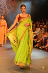 Swarajya ~ Times Fashion Week Exclusive ~ Handloom Pure Cotton Paithani With Pichwai Pallu~ Lime Green - verymuchindian.com