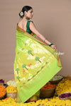 Swarajya ~ Times Fashion Week Exclusive ~ Handloom Pure Cotton Paithani With Pichwai Pallu~ Lime Green - verymuchindian.com
