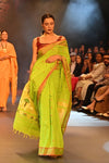 Swarajya ~ Times Fashion Week Exclusive ~ Handloom Pure Cotton Paithani With Pichwai Pallu~ Lime Green - verymuchindian.com