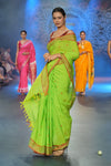 Swarajya ~ Times Fashion Week Exclusive ~ Handloom Pure Cotton Paithani With Pichwai Pallu~ Lime Green - verymuchindian.com