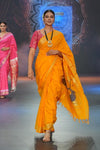 Swarajya ~ Times Fashion Week Exclusive ~ Handloom Pure Cotton Turmeric Yellow Paithani with Unique Radha Krishna Pallu - verymuchindian.com