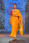 Swarajya ~ Times Fashion Week Exclusive ~ Handloom Pure Cotton Turmeric Yellow Paithani with Unique Radha Krishna Pallu - verymuchindian.com