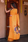Swarajya ~ Times Fashion Week Exclusive ~ Handloom Pure Cotton Turmeric Yellow Paithani with Unique Radha Krishna Pallu - verymuchindian.com