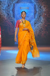Swarajya ~ Times Fashion Week Exclusive ~ Handloom Pure Cotton Turmeric Yellow Paithani with Unique Radha Krishna Pallu - verymuchindian.com