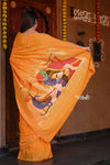 Swarajya ~ Times Fashion Week Exclusive ~ Handloom Pure Cotton Turmeric Yellow Paithani with Unique Radha Krishna Pallu - verymuchindian.com