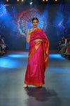 Swarajya ~ Times Fashion Week Exclusive ~ Handloom Pure Silk Asawali Muniya Border Saree With Handcrafted Parrot Pallu in Pink - verymuchindian.com