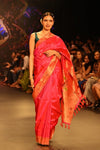Swarajya ~ Times Fashion Week Exclusive ~ Handloom Pure Silk Asawali Muniya Border Saree With Handcrafted Parrot Pallu in Pink - verymuchindian.com