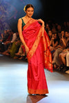 Swarajya ~ Times Fashion Week Exclusive ~ Handloom Pure Silk Asawali Muniya Border Saree With Handcrafted Parrot Pallu in Pink - verymuchindian.com