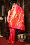 Swarajya ~ Times Fashion Week Exclusive ~ Handloom Pure Silk Asawali Muniya Border Saree With Handcrafted Parrot Pallu in Pink - verymuchindian.com
