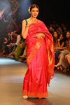 Swarajya ~ Times Fashion Week Exclusive ~ Handloom Pure Silk Asawali Muniya Border Saree With Handcrafted Parrot Pallu in Pink - verymuchindian.com