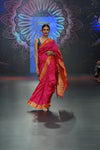 Swarajya ~ Times Fashion Week Exclusive ~ Handloom Pure Silk Asawali Muniya Border Saree With Handcrafted Parrot Pallu in Pink - verymuchindian.com