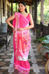 Swarajya ~ Times Fashion Week Exclusive ~ Handloom Pure Silk Bandhani Paithani with Double Pallu in Pink - verymuchindian.com