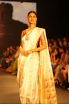 Swarajya ~ Times Fashion Week Exclusive ~ Handloom Pure Silk Nauvari Paithani with Lotus and Peacock Pallu in White - verymuchindian.com
