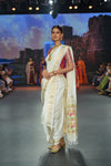 Swarajya ~ Times Fashion Week Exclusive ~ Handloom Pure Silk Nauvari Paithani with Lotus and Peacock Pallu in White - verymuchindian.com