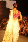 Swarajya ~ Times Fashion Week Exclusive ~ Handloom Pure Silk Nauvari Paithani with Lotus and Peacock Pallu in White - verymuchindian.com