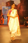Swarajya ~ Times Fashion Week Exclusive ~ Handloom Pure Silk Nauvari Paithani with Lotus and Peacock Pallu in White - verymuchindian.com