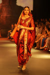 Swarajya ~ Times Fashion Week Exclusive ~ Handloom Pure Silk Nauvari Paithani with Pecaock Lotus Pallu in Maroon - verymuchindian.com