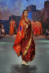 Swarajya ~ Times Fashion Week Exclusive ~ Handloom Pure Silk Nauvari Paithani with Pecaock Lotus Pallu in Maroon - verymuchindian.com