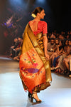 Swarajya ~ Times Fashion Week Exclusive ~ Handloom Pure Silk Paithani in Peacock Pallu in Mehendi Green - verymuchindian.com