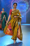 Swarajya ~ Times Fashion Week Exclusive ~ Handloom Pure Silk Paithani in Peacock Pallu in Mehendi Green - verymuchindian.com