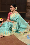 Swarajya ~ Times Fashion Week Exclusive ~ Handloom Pure Silk Paithani in Regal Sky Blue with Timeless Temple Muniya Border - verymuchindian.com