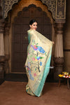 Swarajya ~ Times Fashion Week Exclusive ~ Handloom Pure Silk Paithani in Regal Sky Blue with Timeless Temple Muniya Border - verymuchindian.com