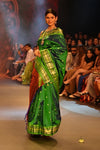 Swarajya ~ Times Fashion Week Exclusive ~ Handloom Pure Silk Paithani Saree with Handcrafted Peacock Pallu In Dual Tone Blue Green - verymuchindian.com