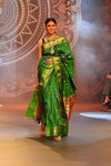 Swarajya ~ Times Fashion Week Exclusive ~ Handloom Pure Silk Paithani Saree with Handcrafted Peacock Pallu In Dual Tone Blue Green - verymuchindian.com