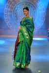 Swarajya ~ Times Fashion Week Exclusive ~ Handloom Pure Silk Paithani Saree with Handcrafted Peacock Pallu In Dual Tone Blue Green - verymuchindian.com