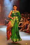 Swarajya ~ Times Fashion Week Exclusive ~ Handloom Pure Silk Paithani Saree with Handcrafted Peacock Pallu In Dual Tone Blue Green - verymuchindian.com