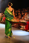 Swarajya ~ Times Fashion Week Exclusive ~ Handloom Pure Silk Paithani Saree with Handcrafted Peacock Pallu In Dual Tone Blue Green - verymuchindian.com