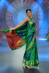 Swarajya ~ Times Fashion Week Exclusive ~ Handloom Pure Silk Paithani Saree with Handcrafted Peacock Pallu In Dual Tone Blue Green - verymuchindian.com
