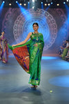 Swarajya ~ Times Fashion Week Exclusive ~ Handloom Pure Silk Paithani Saree with Handcrafted Peacock Pallu In Dual Tone Blue Green - verymuchindian.com