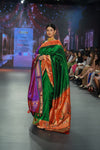 Swarajya ~ Times Fashion Week Exclusive ~ Handloom Pure Silk Paithani with Asawali Pallu and Asawali border in Royal Green - verymuchindian.com