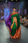 Swarajya ~ Times Fashion Week Exclusive ~ Handloom Pure Silk Paithani with Asawali Pallu and Asawali border in Royal Green - verymuchindian.com