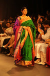 Swarajya ~ Times Fashion Week Exclusive ~ Handloom Pure Silk Paithani with Asawali Pallu and Asawali border in Royal Green - verymuchindian.com