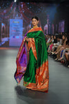 Swarajya ~ Times Fashion Week Exclusive ~ Handloom Pure Silk Paithani with Asawali Pallu and Asawali border in Royal Green - verymuchindian.com