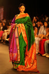 Swarajya ~ Times Fashion Week Exclusive ~ Handloom Pure Silk Paithani with Asawali Pallu and Asawali border in Royal Green - verymuchindian.com