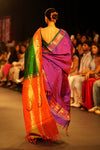 Swarajya ~ Times Fashion Week Exclusive ~ Handloom Pure Silk Paithani with Asawali Pallu and Asawali border in Royal Green - verymuchindian.com