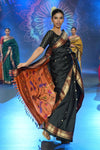 Swarajya ~ Times Fashion Week Exclusive ~ Handloom Pure Silk Paithani with Baghicha Pallu In black - verymuchindian.com