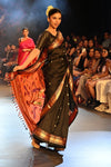 Swarajya ~ Times Fashion Week Exclusive ~ Handloom Pure Silk Paithani with Baghicha Pallu In black - verymuchindian.com